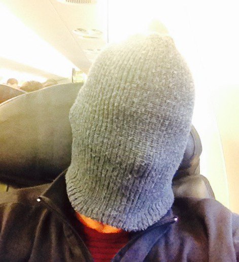 MackTheComedian's tweet photo. AIR TRAVEL TIP OF THE DAY:
Watch cap good backup eye mask. Down too far, terrorist who forgot to cut eye holes. https://t.co/JjOWXslEU4