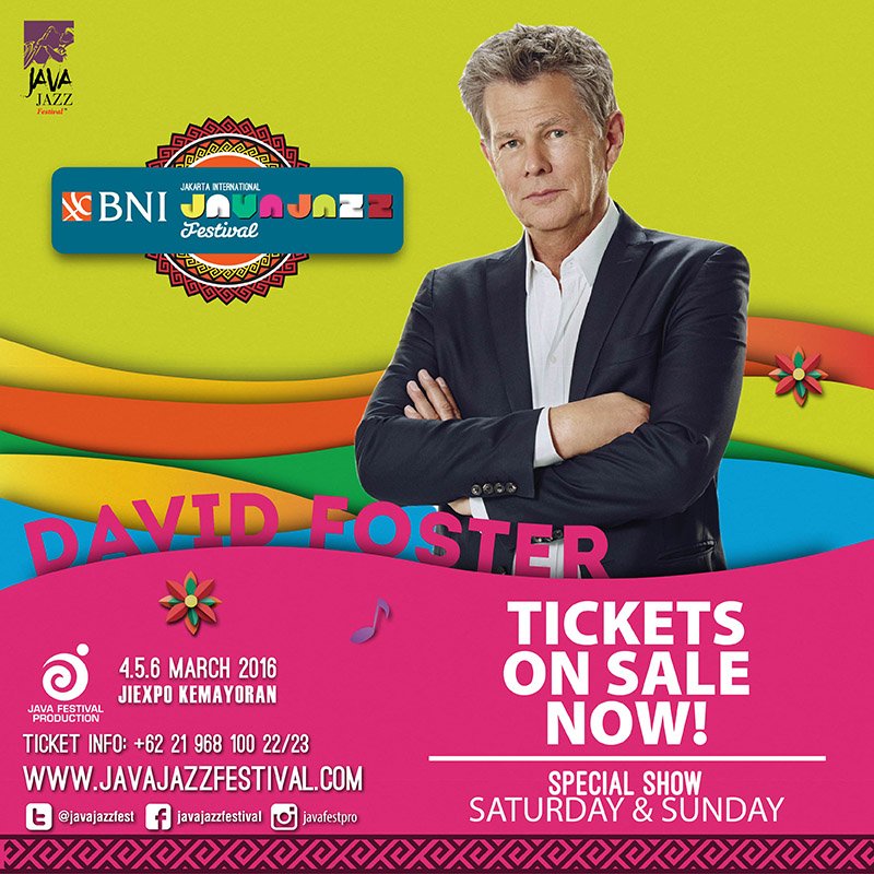 JavaJazzFest's tweet image. #JJF2016 Special Show David Foster tickets are on sale now! Get them at owl.li/XG6xD