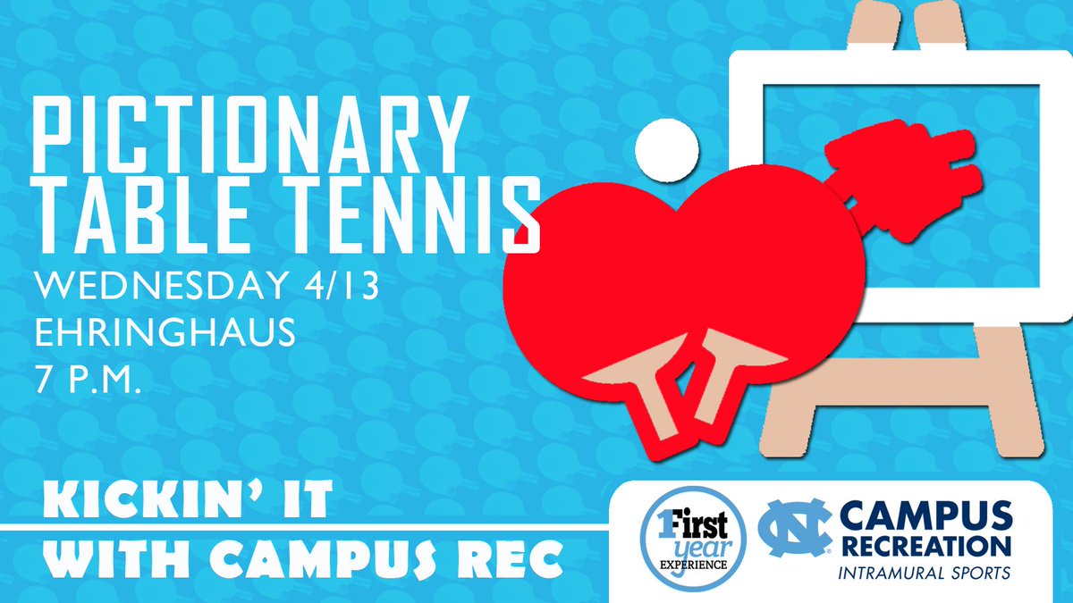 UNCFYE's tweet photo. Kick It w/ @unccampusrec ! Food &amp; prizes! All in Ehaus! Starts at 7pm! #UNC19 @EhausSwag https://t.co/o90iauMWs0