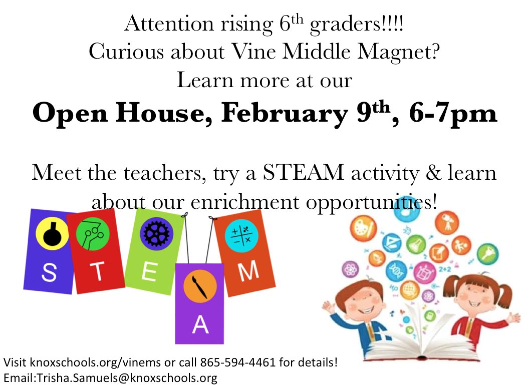 RT:Attention rising 6th graders! <a href="/GMASteam/">Green Magnet Academy</a> <a href="/BeaumontMagnet/">Beaumont Magnet Academy</a> <a href="/SmgMagnet/">Sarah Moore Greene Magnet Academy (SMGMA)</a> <a href="/Lonsdalebears/">Chuck Norman</a> <a href="/knoxschools/">Knox County Schools</a> @VinePrincipal