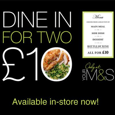 Saveasyou's tweet photo. Dine in for 2 for £10 at Marks and Spencer Food Hall @MarshallsYard from today until 2nd February #SaveAsYou . https://t.co/wQrsxrp35M