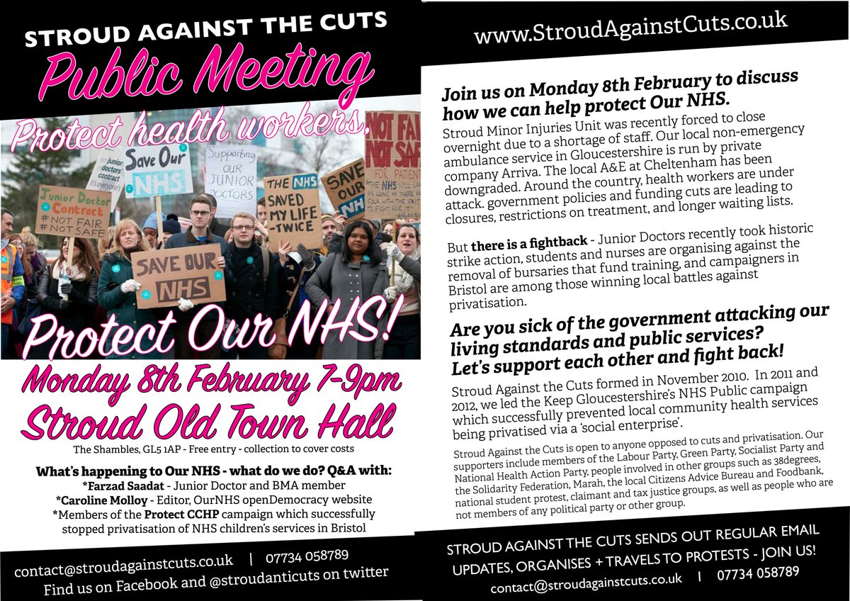 StroudAntiCuts's tweet photo. Public Meeting-Mon 8th Feb, #Stroud Old Town Hall-Protect health workers, Protect Our NHS https://t.co/hIzzBgtS8N https://t.co/UkQ8b0pnbp
