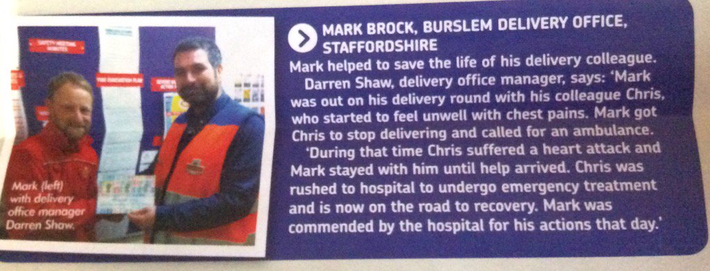CWUmidlands7's tweet photo. #MarkBrock #Burslemposties saved comrades life #hero @CWUnews @BBCRadioStoke @ITVCentral @bbcmtd @Insolidavity https://t.co/WSGbCuAP7w