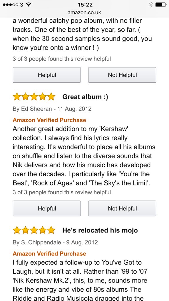 Nik Kershaw on Twitter: "Someone just sent me Amazon review of Ei8ht. Not THE @edsheeran , surely? https://t.co/WxX3PmanXH" / Twitter