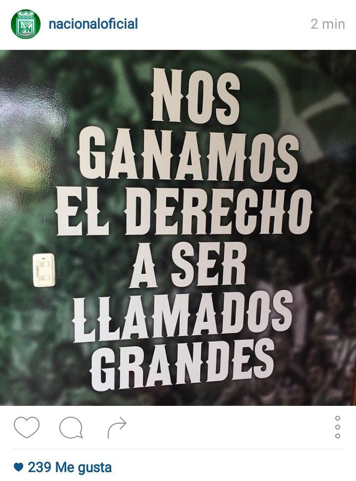 NACIONAL, EL ORGULLO DE MI CIUDAD Y DE TODO EL PAÍS! EL MÁS VECES CAMPEÓN... SOY YO! <a href="/nacionaloficial/">Atlético Nacional</a> <a href="/LDSoficial/">Los Del Sur</a>.