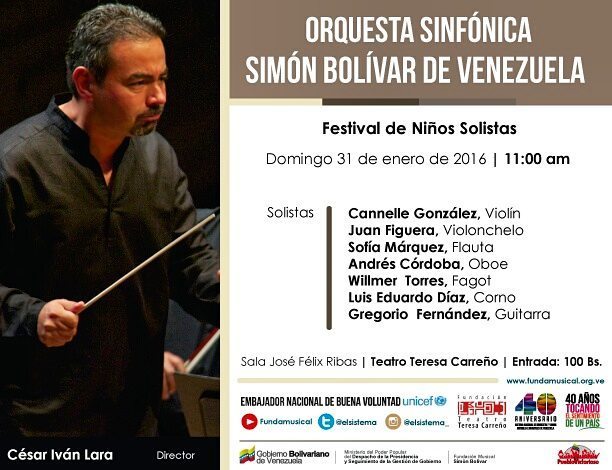 Este domingo 31 de enero te invitamos al Festival de Niños Solistas. La cita es en la sala… ift.tt/1WRXDeR