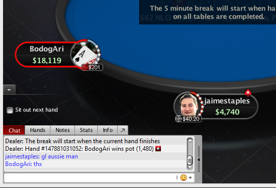 jaimestaples's tweet photo. Man BodogAri is the sickest grinder! Makes FT of the #AussieMillions an hour ago and currently on my left in an 82 https://t.co/3No4yRZgmO
