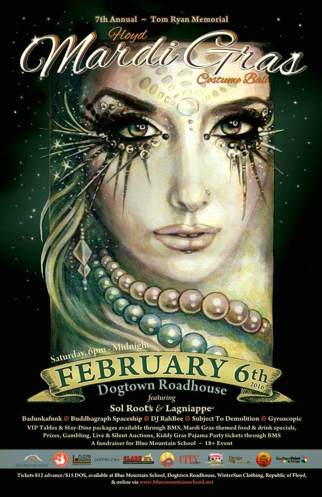 SolRoots's tweet photo. SatFeb6 #FloydMardiGras ! @SolRoots @Buddhagraph #Badunkafunk @ColEzraFord @Floydfest @FloydFestVols @AJamwich #nola https://t.co/RuiL0aDGLT