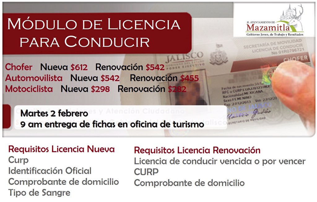 #tramita tu licencia!!! Este martes 2 de febrero estará el módulo en Mazamitla!!! <a href="/RamirezRAntonio/">Toño Ramírez</a>