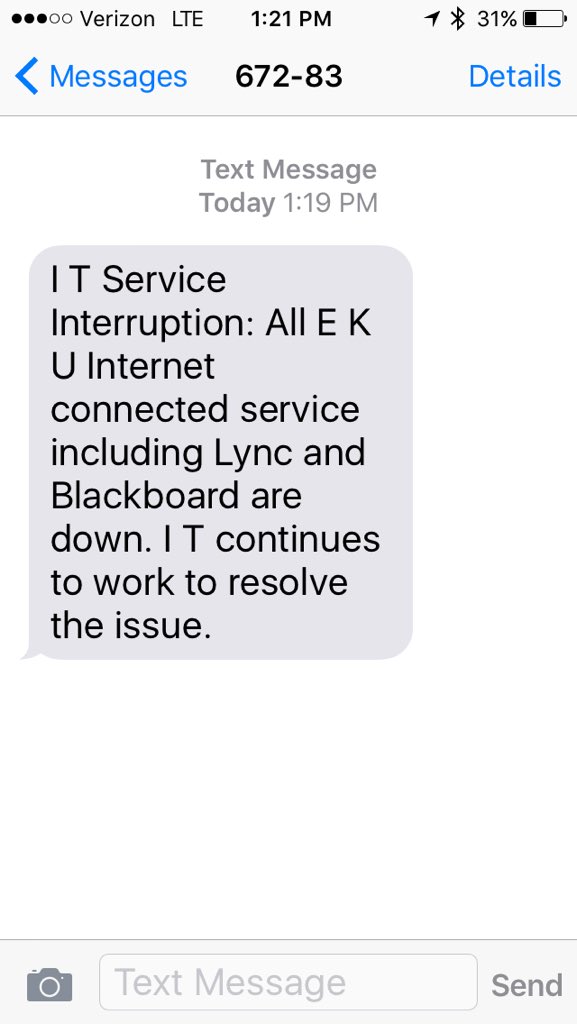 Just received this notice from <a href="/EKUITColonels/">EKU IT</a> Trying our best to resolve the issue @EKUStories