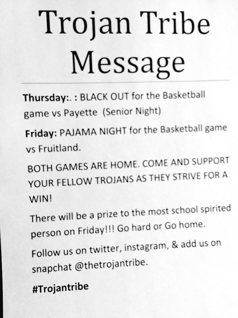 RT TO SAVE A LIFE 😜 #TROJANPRIDE everyone come support the boys basketball game! Home vs Fruitland! #PajamaNight