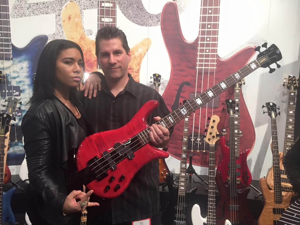 OfficialSpector's tweet photo. @TheCrusher007 of #OITNB is a killer #bassplayer! Here she is with #Spectors PJ Rubal & the 40th anniversary model https://t.co/Nu0BhQ10Nm