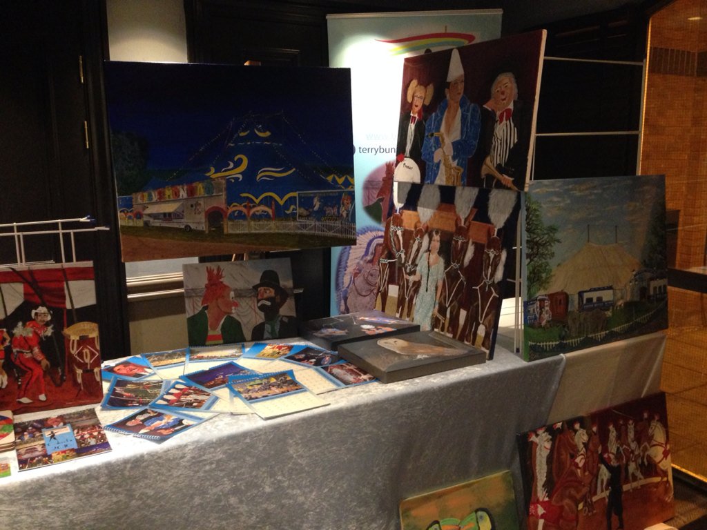 CircusDiaries's tweet photo. Artwork on display (and for sale) from @bigtopbunton #CircusReunion https://t.co/x9F1t2iNpe