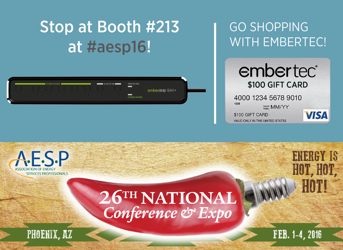 Embertec_USA's tweet photo. Heading out to sunny Phoenix, next week for the @aespinfo #aesp16! Stop by our booth #213 and win a $100 Gift Card! https://t.co/PDYuEkyx2N