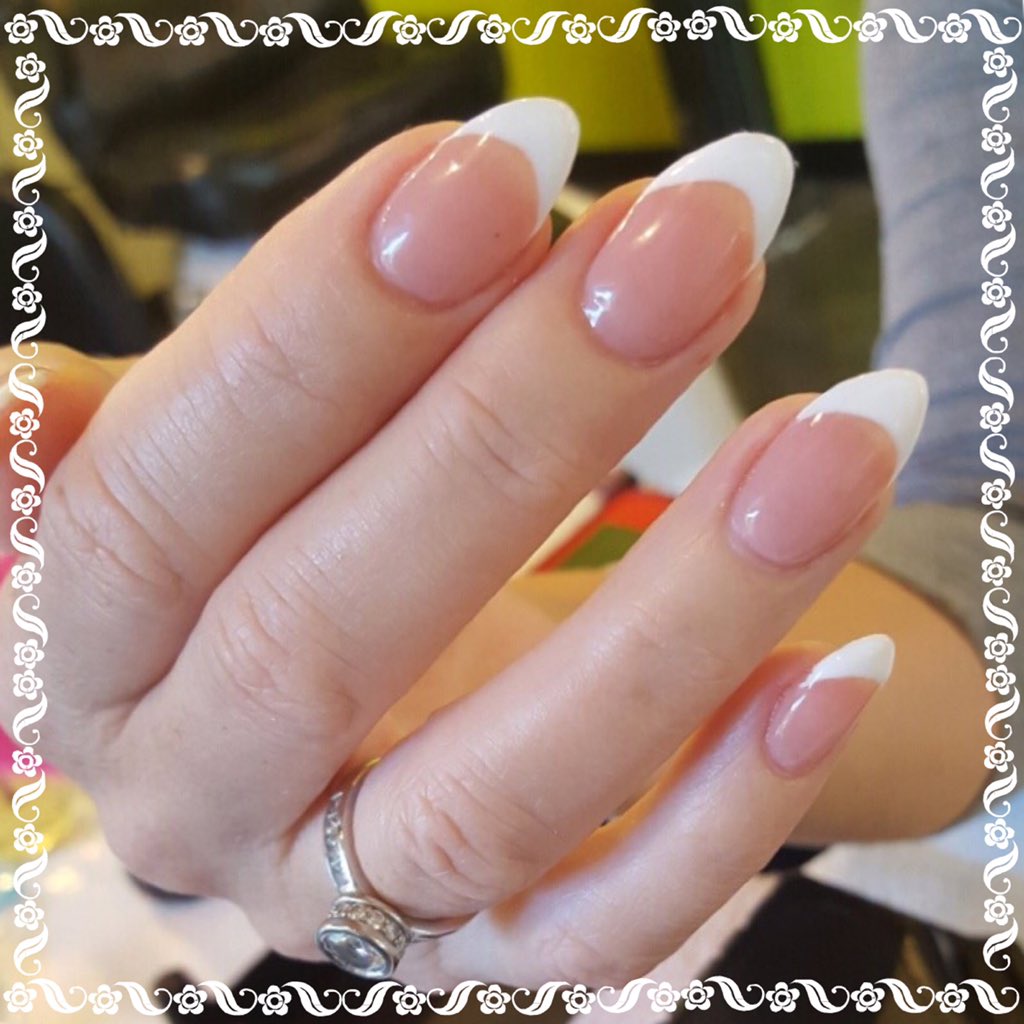 LibertyDesign1's tweet photo. Beautiful #pointy nails and #frenchshellac #cnd #orlandonailsalon #trendinails https://t.co/G3uq0uoUqX