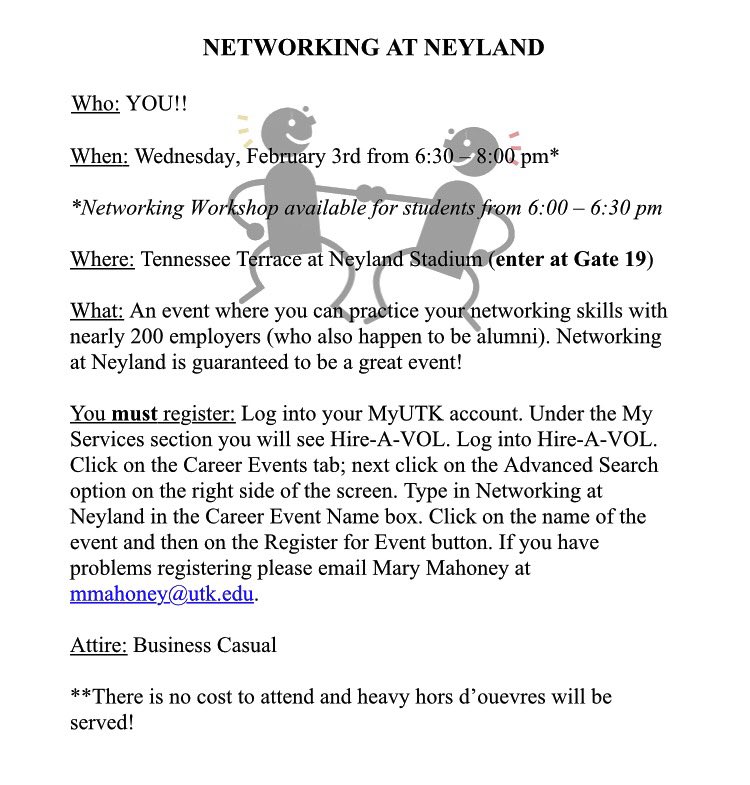 Vol_TNtailored's tweet image. Remember to sign up for Networking at Neyland on Hire-A-Vol if you haven&apos;t yet!! #Feb3rd  #networkingworkshop