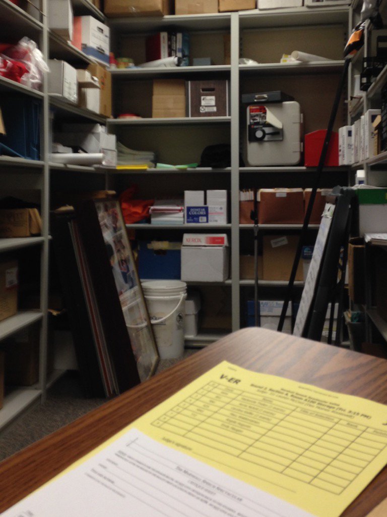 Mrs_McCool's tweet photo. Judging in a supply closet #MNSpeech @ridersforensics https://t.co/rMpBgkVkxA