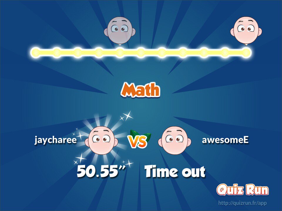 LevelsTo_Dis's tweet image. I defeated awesomeE in Quiz Run. My username is jaycharee quizrun.fr/rnS