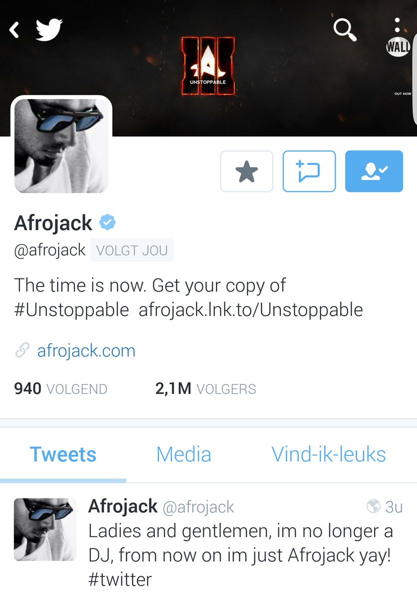TeamAfrojackNL's tweet photo. #AteamNL!! UPDATE!!!
Afrojack heeft zijn username op Twitter verandert van @djafrojack naar @afrojack!!! https://t.co/iyUgZRf3vZ