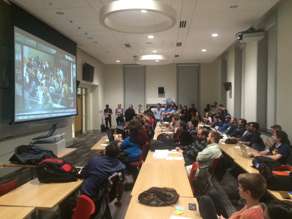 dwking_'s tweet photo. Good crowd for #GGJ16 at the @augamelab! Thrilled to be a part of it! https://t.co/T0h1bwa086