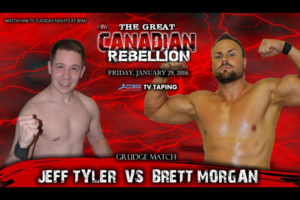 IamBrettMorgan's tweet photo. TONIGHT in #Regina @HIWCanada I face Jeff Tyler in the 1st @MyAccess_ca #TVTaping of the year! #HIW #BPFT #BombsRUs https://t.co/TlY8QYKtkg