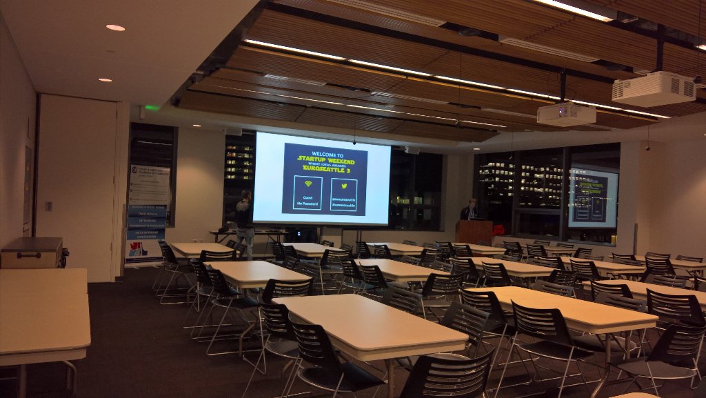 terindav's tweet photo. #SWSeattle stage is set for #StartupWeekend #EuroSeattle https://t.co/HKEq1XBXUJ