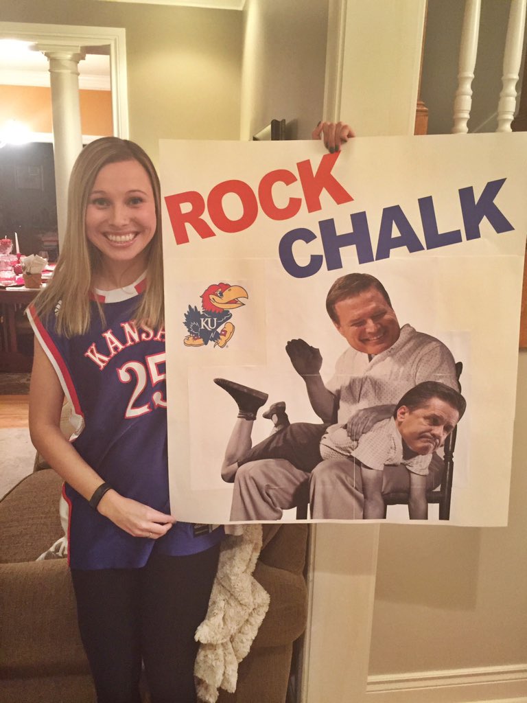 RRinehart2012's tweet photo. Ohhhhh man. @maduuhson has the greatest sign for @CollegeGameDay tomorrow. #RockChalk #kubball https://t.co/am0oowJ6KU