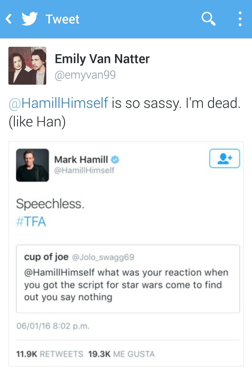 emyvan99's tweet photo. THAT TIME MARK HAMIL FAVORITED MY TWEET https://t.co/MmaPkYevJd