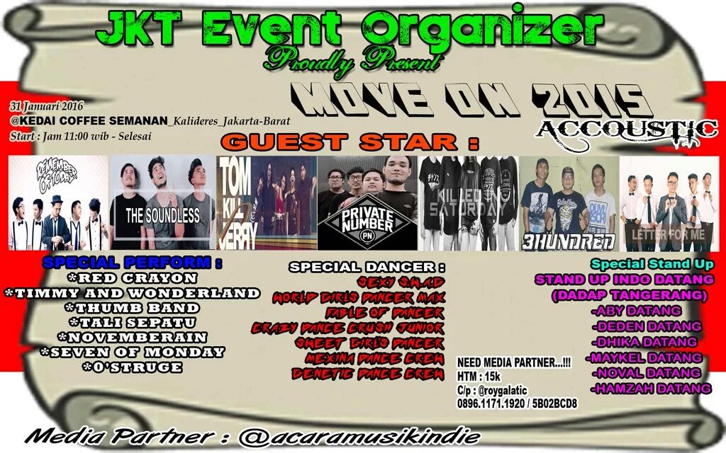 Siang guys acara JKT event organizer di undur 6 februari dan di pastikan kita tdk dapat hadir di acara tersebut.thks