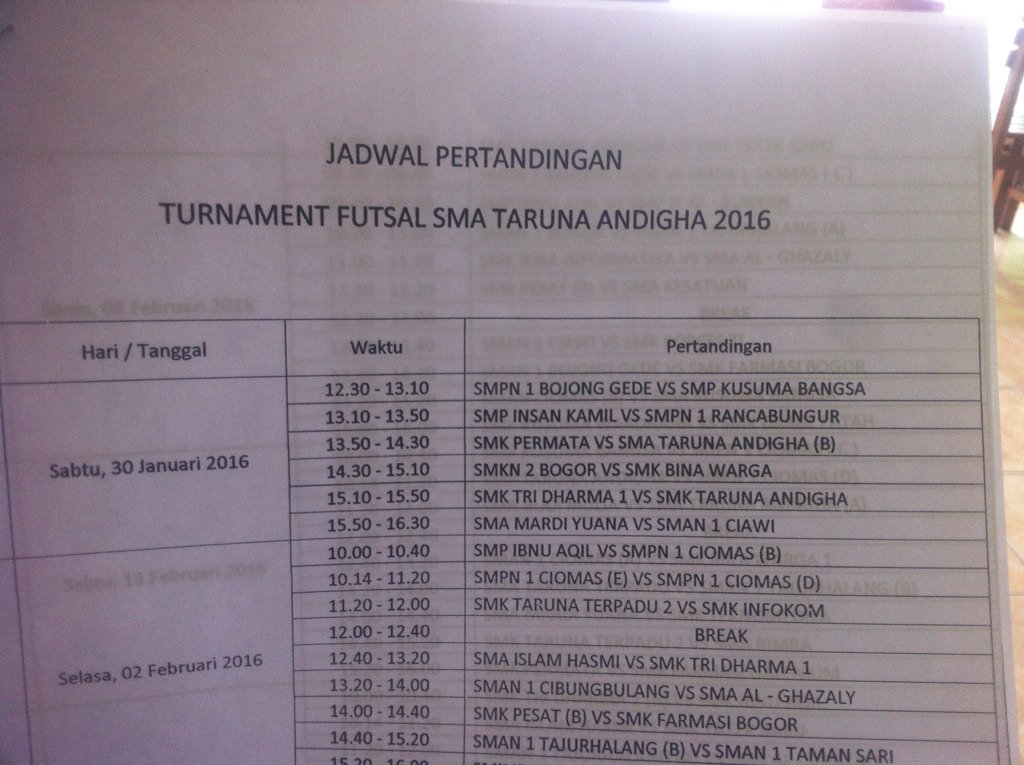 osismata's tweet photo. Jadwal turnamen futsal 30januari 2016 hari sabtu https://t.co/4XJ129UH1Q