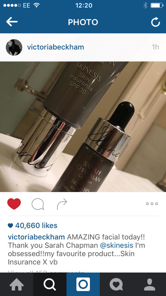 SarahChapmanLDN's tweet photo. Thank you so much @victoriabeckham for your glowing comments on my #skininsurance #skincare and #facials ๐ sc https://t.co/Dc2Tr1ykHU