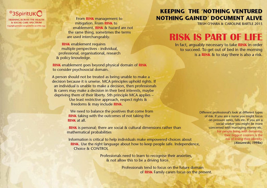 Nothing Ventured Nothing Gained a brilliant guidance document #risk #dementia #socialcare #socialwork #agedcare