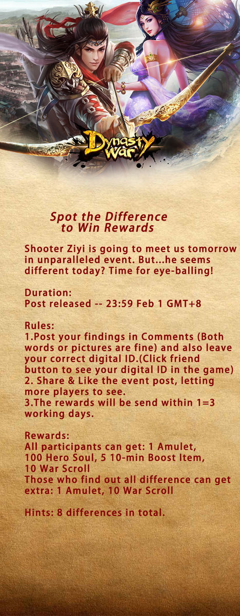 ngamesdw's tweet photo. Find differences between these two Shooter Ziyi and win some rewards! #DynastyWar https://t.co/cLaLGIYTHJ