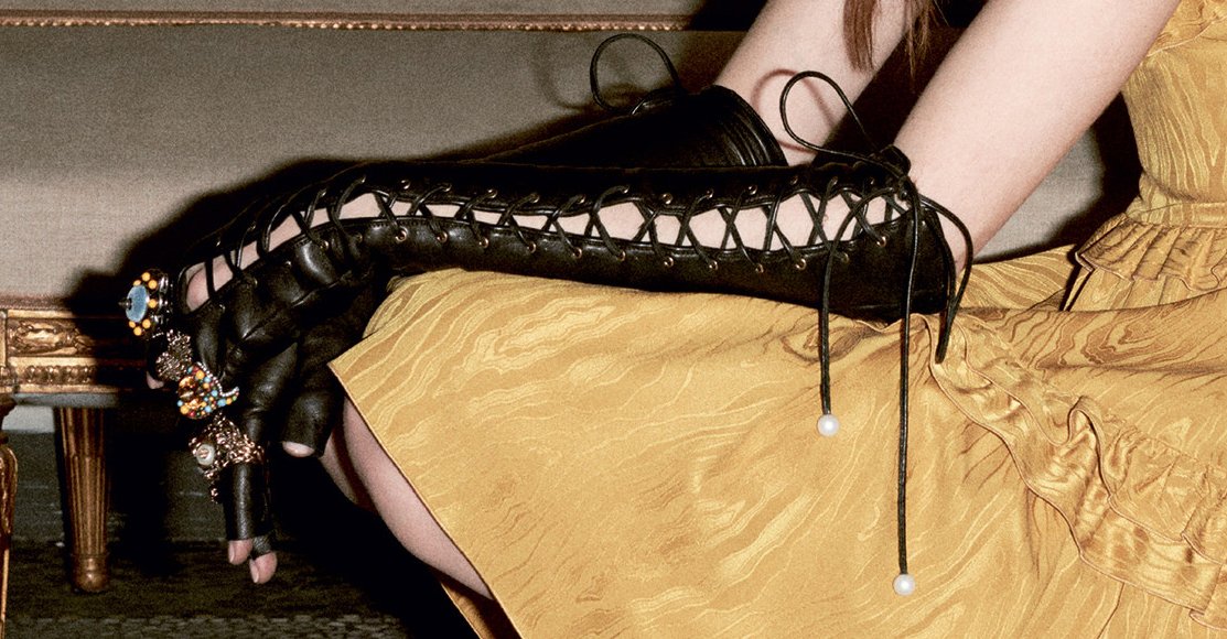 W Magazine on X: .@Gucci's punkish lace up gloves pair well with oversized  cocktail rings:   / X