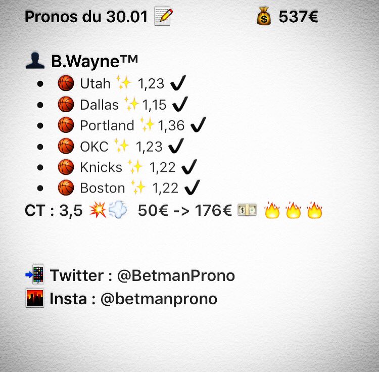 BetmanProno's tweet photo. Encore un perfect du côté de Gotham !!! Accrochez vous ce n'est que le début #MorningTip #ParionsSport #NBAextra https://t.co/jZXCtMyajd