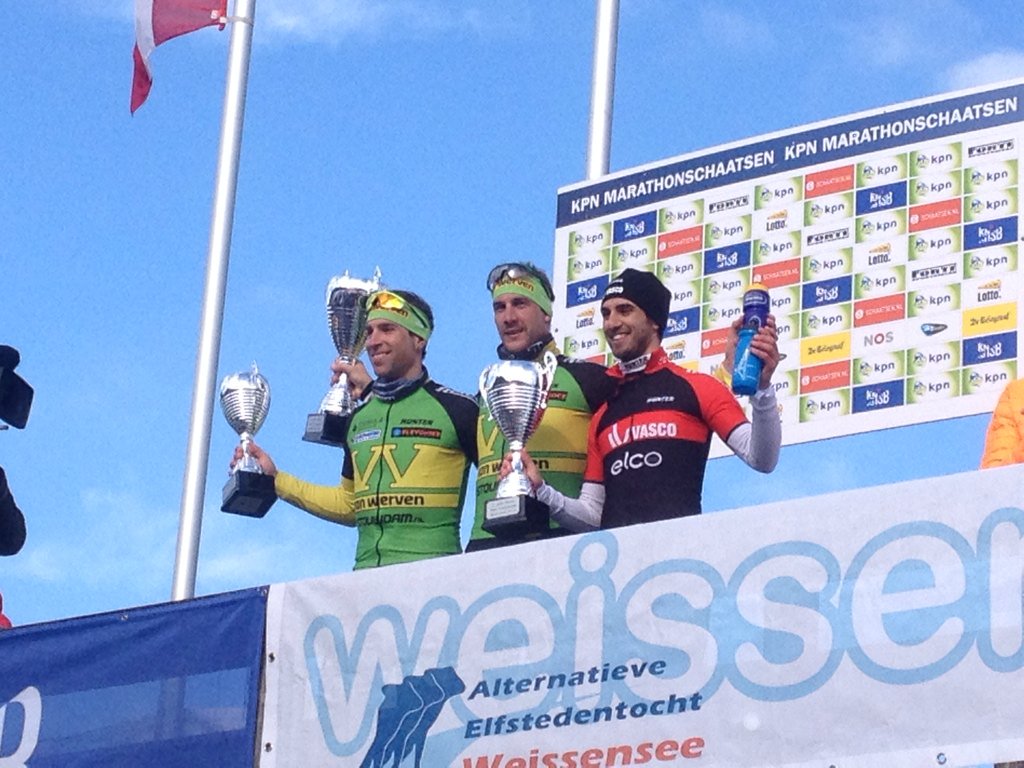 Het podium van de Aart Koopmans Memorial heren: 1 Gary Hekman, 2 Fabio Francolini, 3 Chrispijn Ariens