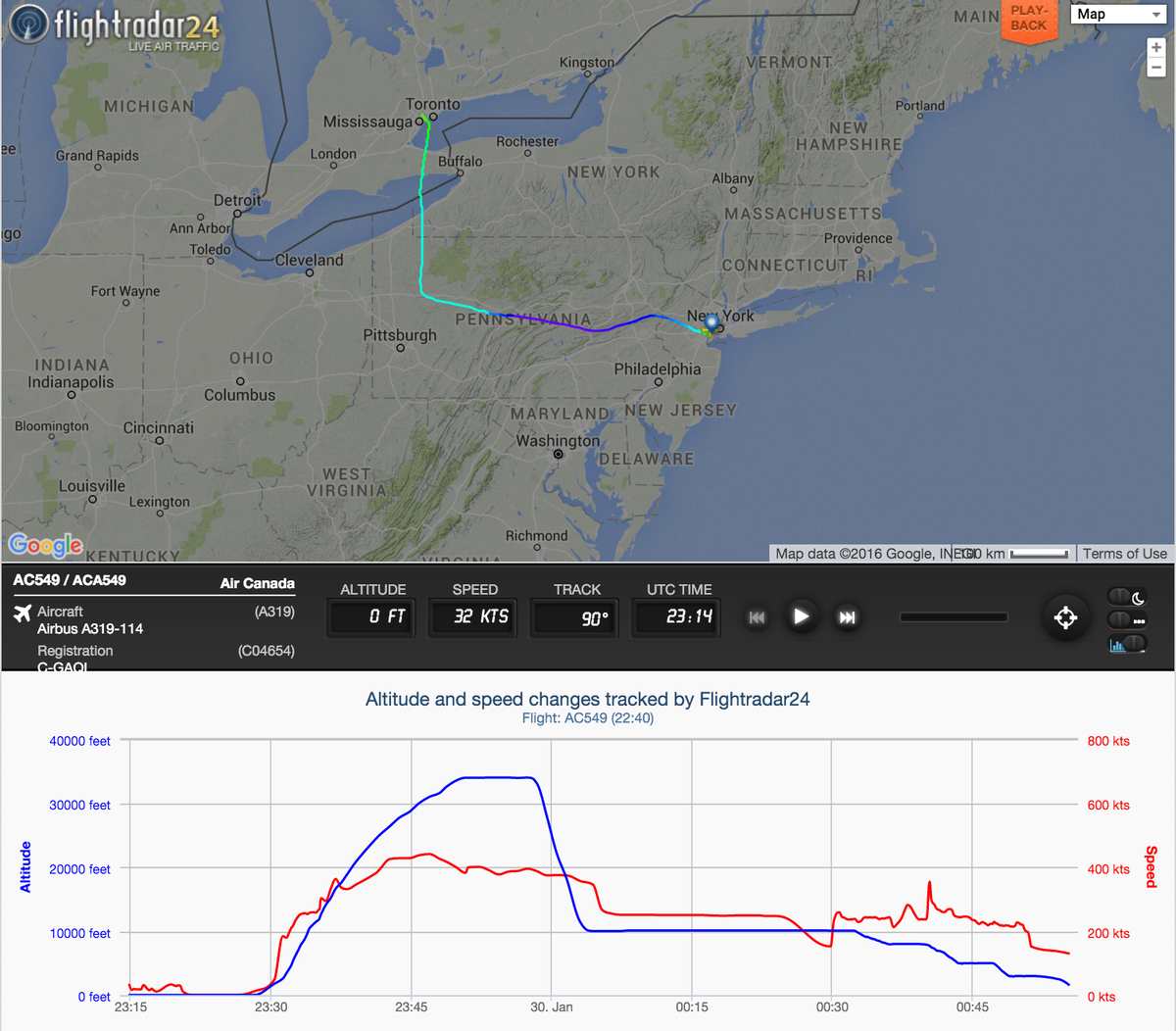 flightradar24's tweet photo. Yesterday, #AC549 experienced a pressurization issue and diverted to Toronto. https://t.co/rBLCTAwiuZ https://t.co/uoLQLICexM
