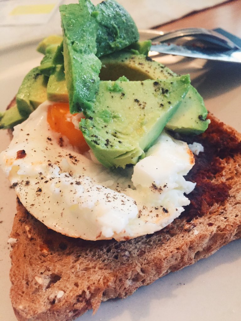 Avocado, poached eggs and tomato chilli paste on granary toast 🍴 #NationalBreakfastWeek