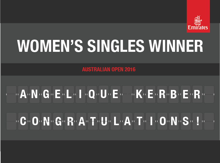 emirates's tweet photo. Amazing effort from #Kerber. Checked in for the win. Congratulations. #EmiratesCheckIn #AusOpen https://t.co/UZ648LzirE