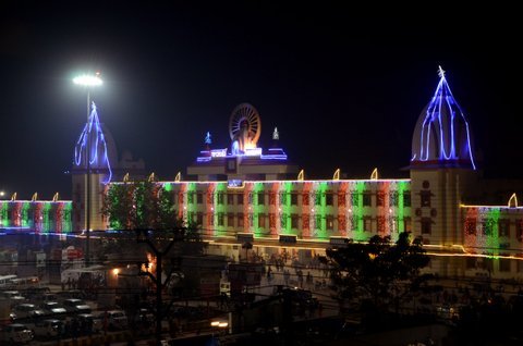 Varanasi station beautifully illuminated in tricolor during Republic day.
