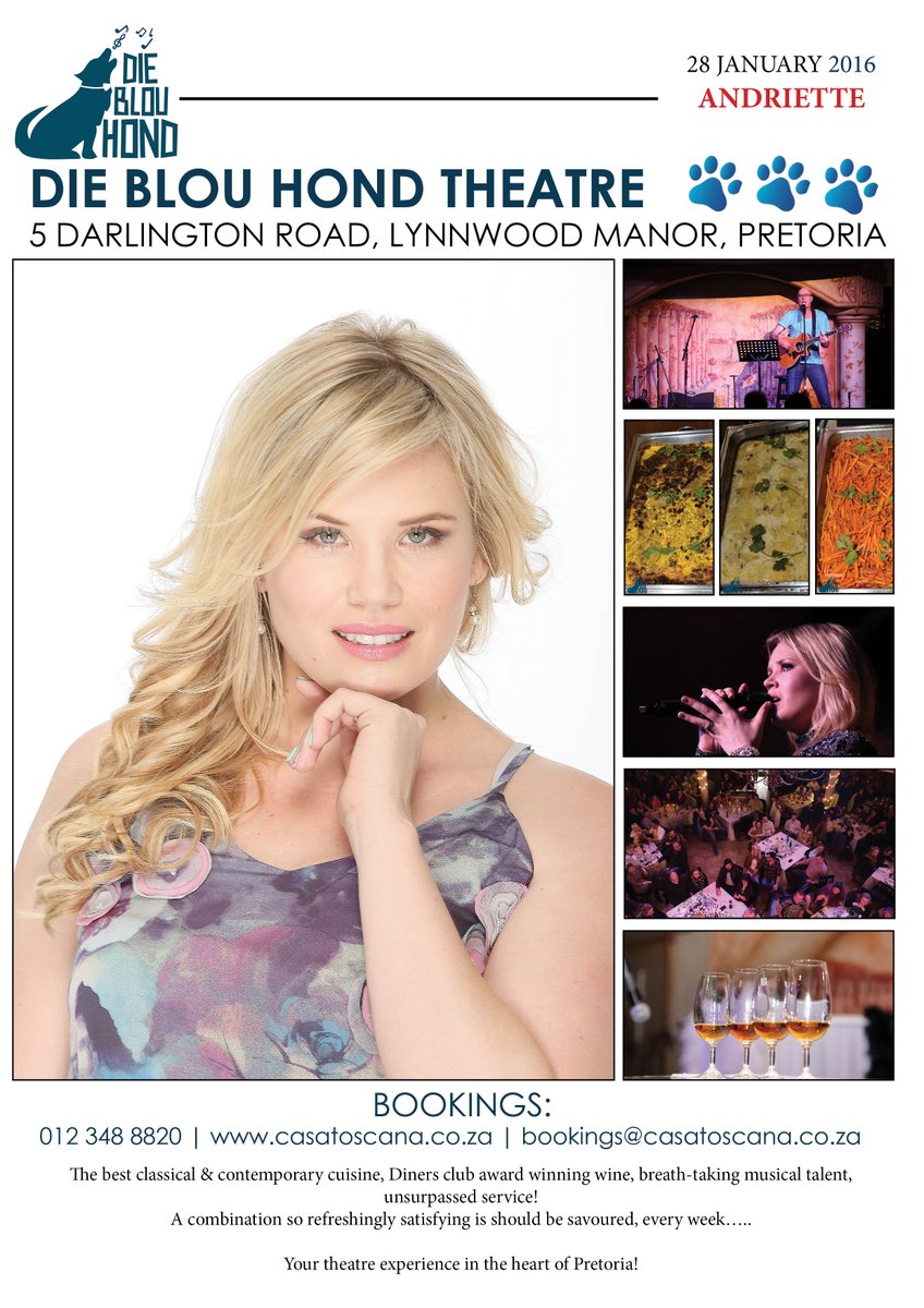 28Jan #blouhonddagboek <a href="/AndrietteNorman/">Andriette Norman</a> slegs 3 tafels oor!
<a href="/sa_artists/">SA-ARTISTS</a> bookings@casatoscana.co.za <a href="/alicecapetown/">Alice Gerber</a>