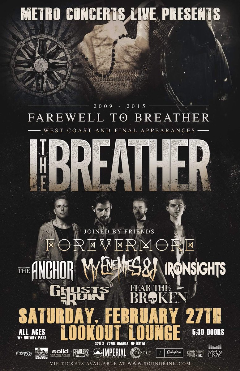 GhostsofRuin's tweet photo. We got Tickets for this show! 
PM us if you want the hook up!
You don't want to miss I, the breather's final tour! https://t.co/Z7BUwzgK0I