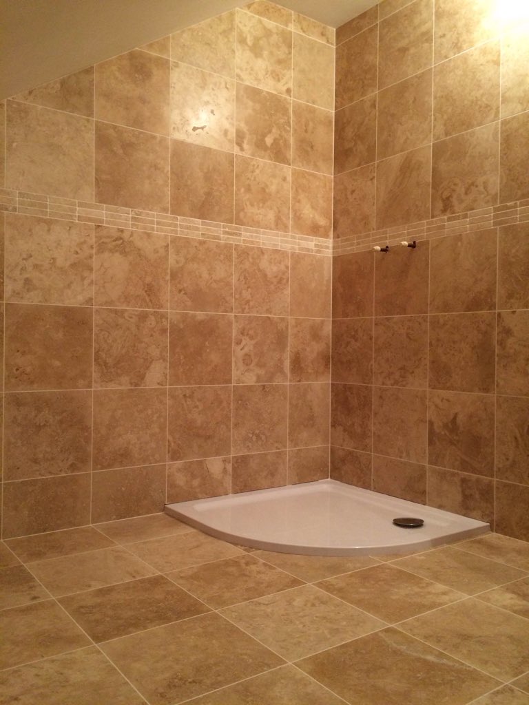 dmuttentiling's tweet image. Bathroom walls &amp;amp; floor recently completed. Royal Travertine from @toppstiles fixed with products from @SGWeberUK