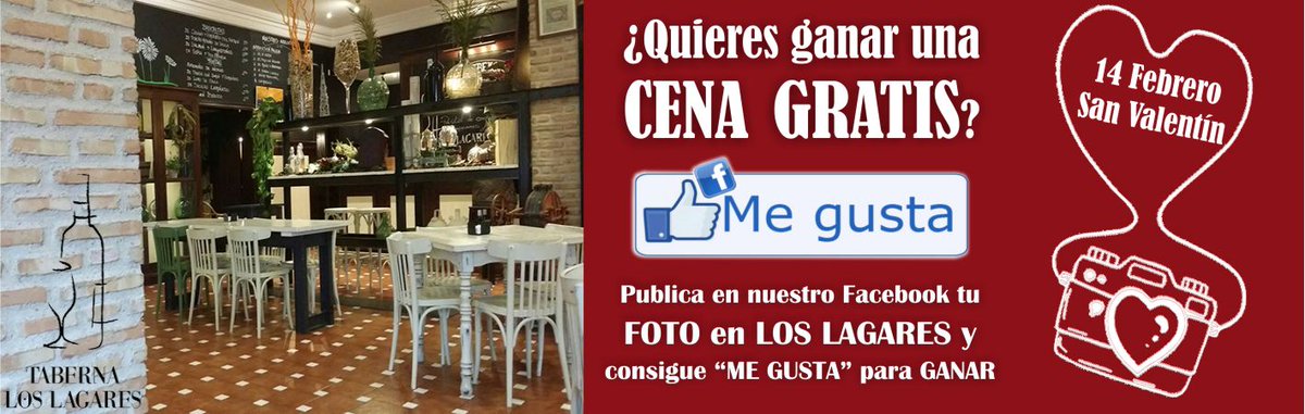 Ven a vernos, haz una foto para Facebook con la etiqueta #SanValentinLosLagares y podrás ganar una gran velada #14F