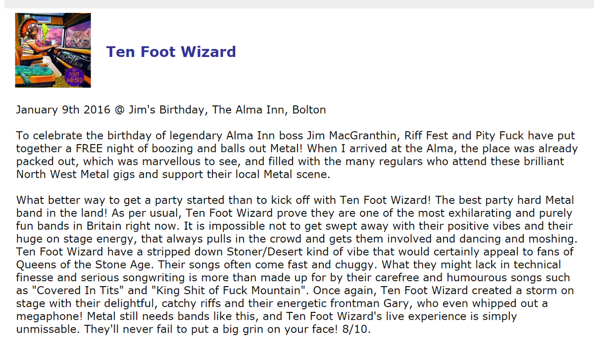 FrenchieReviews's tweet photo. 289.1
TEN FOOT WIZARD - LIVE IN BOLTON
@10FootWizard @alma_inn @MonsterRiffage #tenfootwizard #rifffest https://t.co/3GxizUcN0W