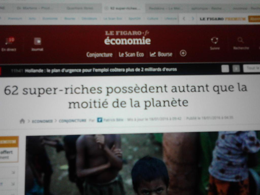 62 riches possèdent autant que la moitié du monde, contre 388 il y a 5 ans. 62, ça devient "sequestrable" !