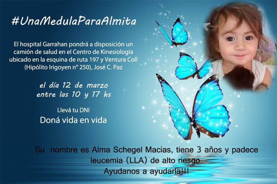 #UnaMedulaParaAlmita Vos podés ser su #AlmaGemela #HaceteDonante #DonaMedula #DonaVida <a href="/oviperal/">ovidio perez almazan</a> <a href="/gaba_cala/">gaby cala🦮💜MARLEY MI ANGEL⭐⭐⭐</a>