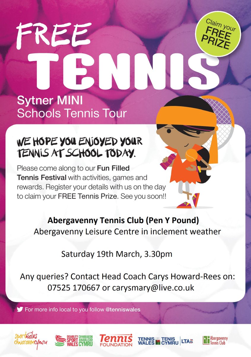 #Abergavenny R-Yr 2 Pupils: Visit the <a href="/abertennis/">Abergavenny Tennis</a> festival for a free prize &amp; great joining offer!