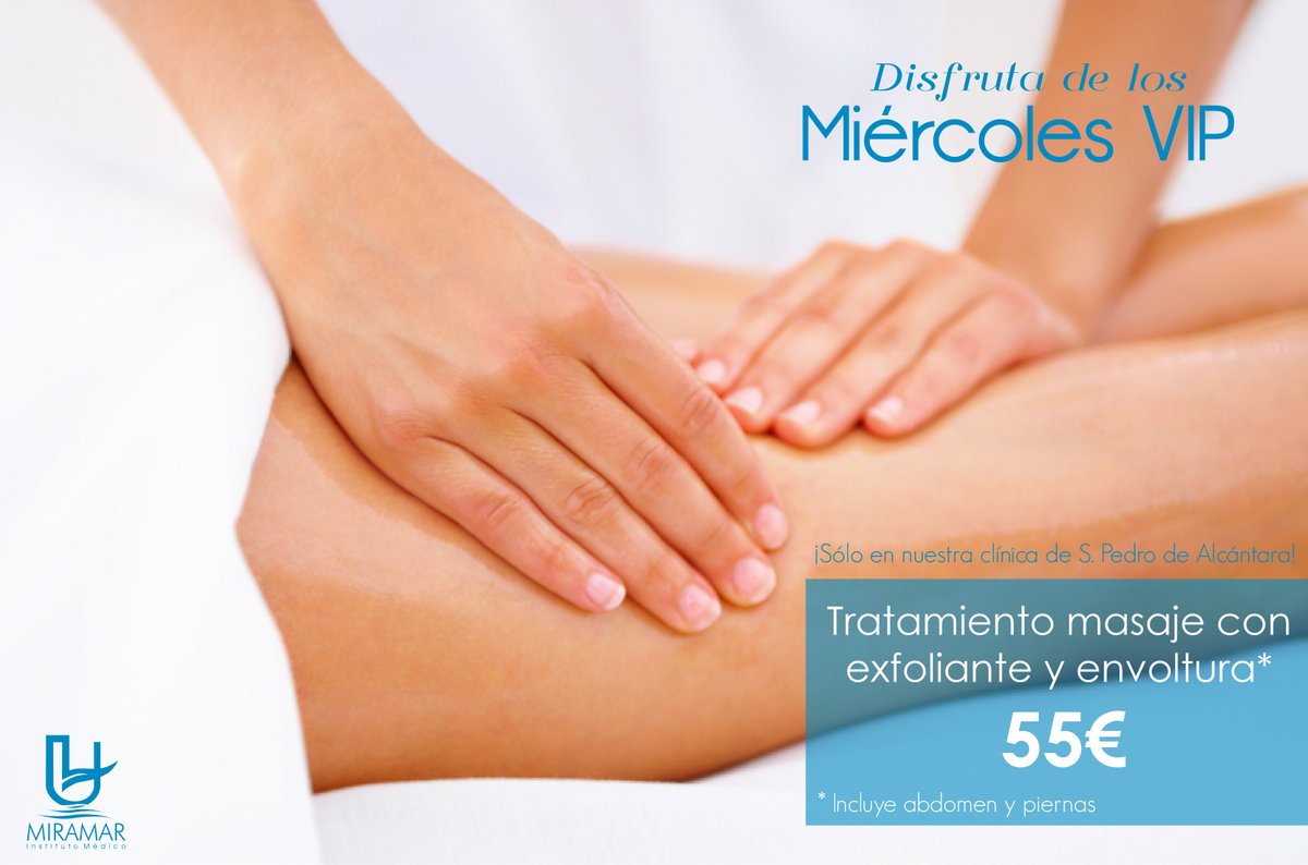 I_MEDICOMIRAMAR's tweet photo. ¡Disfruta de nuestros #MiercolesVIP! Tratamiento de #masaje con envoltura y #exfoliante por 55€ #Belleza #Corporal https://t.co/6GWfmUXmAu
