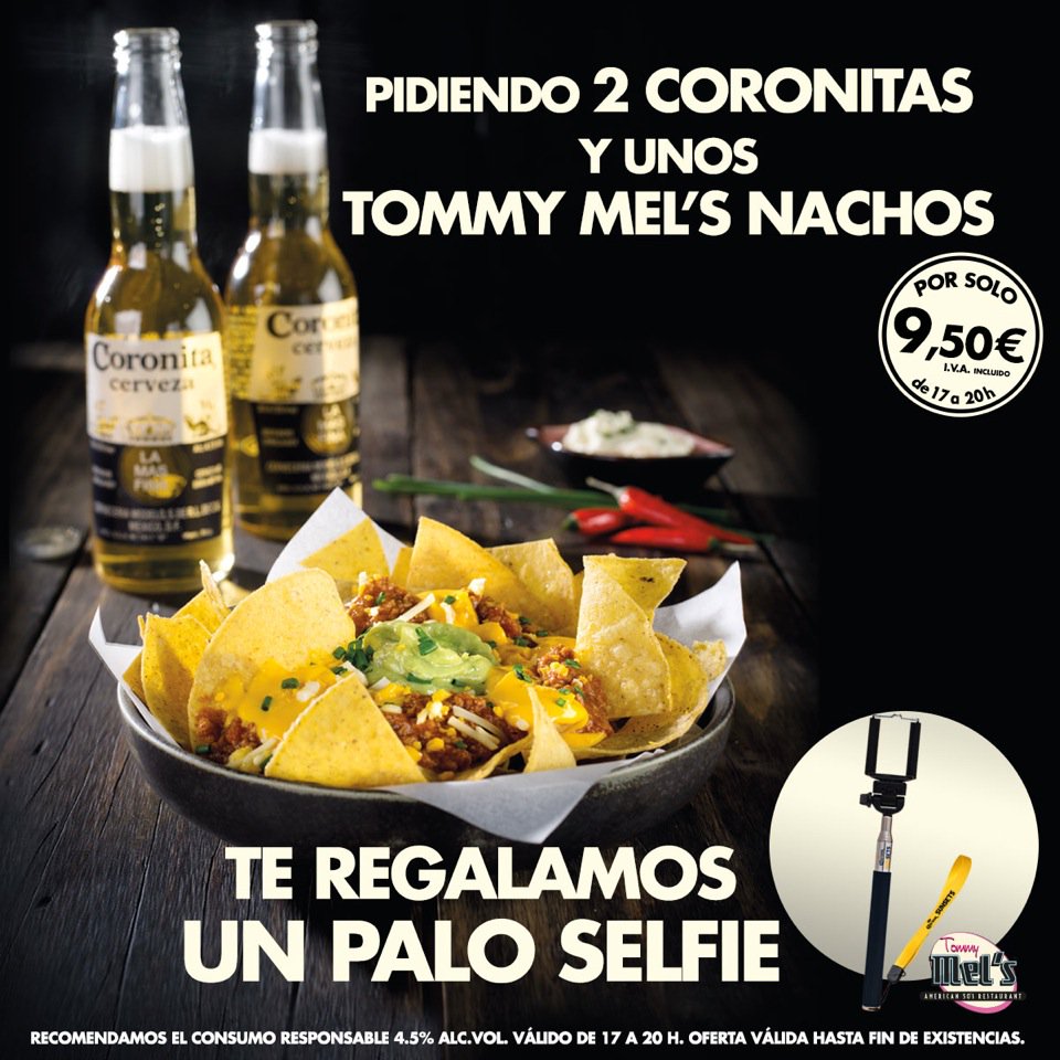 Promo #palodeselfie, en horario de 17-20 hasta agotar existencias-Con 2 coronitas + nachos por 9,50€